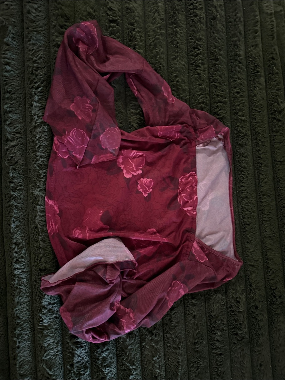 SHEIN Burgundy Floral Mesh Scarf Wrap